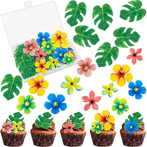 Shinybox Esspapier Tortendeko, 83 Stück Dschungel Tortendeko, 35 Stück Essbare Blumen für Cupcake Topper und 48 Stück Essbare Blätter für Hochzeit, Geburtstag, Partybedarf (Blumen und Blätter)