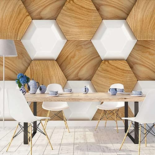 Papier Peint Panoramique Salon Abstrait géométrique hexagone grain de bois Home Interioration sl Chambre Tapisserie Photo enfant Tableaux Muraux Mural Décoration Poster 400x280cm Cainahui238