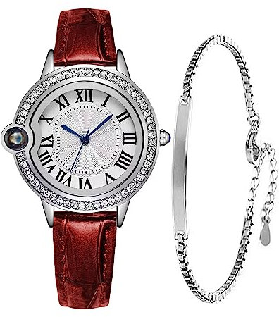 CIVO Armbanduhr Damen Set Leder Analog Damen Uhr Wasserdicht Uhr und Armband Set Damen Klassisch Damenuhr Elegante Quarz Minimalistische Geschenkset fur Frauen