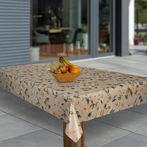 laro Wachstuch-Tischdecke Abwaschbar Garten-Tischdecke Wachstischdecke PVC Plastik-Tischdecken Eckig Meterware Wasserabweisend Abwischbar AP, Muster:Gänseblümchen Beige, Größe:100x160