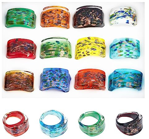 UNICRAFTALE 12pcs Anneaux en Verre Coloré 17~19mm Intérieur Fait à la Main Sable au Chalumeau Large Bande Anneau Dôme Jointure Doigt Bague Rétro Verre Couleur Mixte Transparent Vintage Bijoux Fête