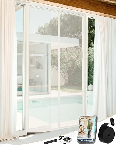 ARCOL Mosquitera Puerta Magnética 140x220 cm de Fibra de Vidrio – Adiós a los Mosquitos en 3 min, Malla Ultra-Fina, Cierre Automático con Imanes y Pesos, Cinta de Fijación Extra Ancha (Blanco)
