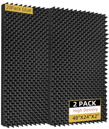 2 Pack Egg Crate Acoustic Foam Panels, 48 x 24 x 2 in
