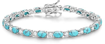 FANCIME Tennisarmband Damen 925 Sterling Silber Türkis Tennis Armband Geburtsstein Geschenk Schmuck für Damen Mädchen, Länge 19 cm