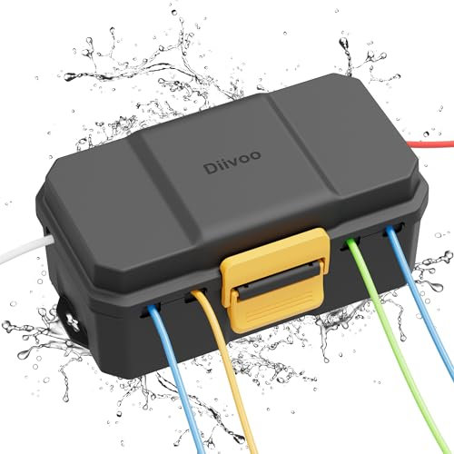 Kabelbox Wasserdicht, Diivoo Kabelbox Outdoor Abdeckungen wasserdicht, große Größe 6 Kabel Dichtung Eintrag, schützen Power Strip, Timer Outlet Plug, Urlaub Licht Dekoration, Schwarz(28,5×15×11cm)