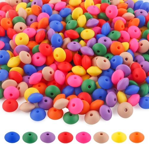 Sunrony Lot de 200 perles en silicone de 12 mm pour la fabrication de porte-clés - Perles en silicone pour la fabrication de colliers et de bracelets - Perles en silicone pour stylos (lentille