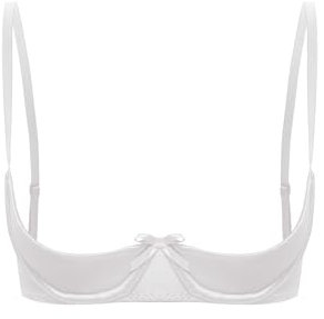 CHICTRY Womans PVC Leather Push Up Underwire Shelf Bra Crop Top Demi 1/2 Cup Unlined Balconette Bra Satin White B 4XL