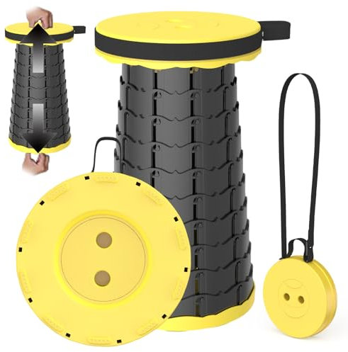 PLOGGING Tragbarer Teleskophocker,Tragbarer Klapphocker,einziehbarer Klapphocker für Camping,Angeln,Reisen,Grillen,Wandern,erstellbare Klapphocker,Faltbarer Hocker,Belastung 200kg mit Karabiner