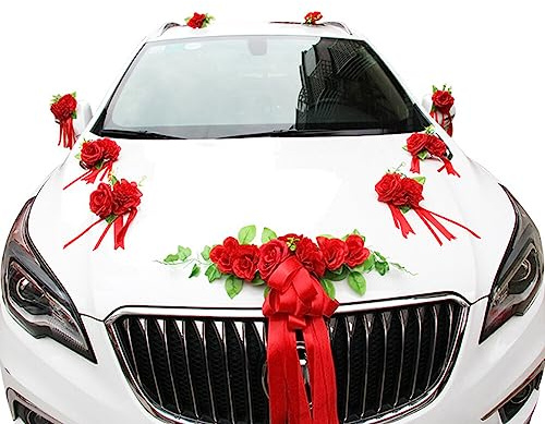 Autoschmuck Hochzeit, Auto Dekor Künstlicher Blumenstrauß Autoschmuck Braut Paar Rose Deko Car Wedding Girlande Auto Hochzeitsdeko Hochzeitsschmuck Hochzeitsauto Wedding Deko für Hochzeit Party
