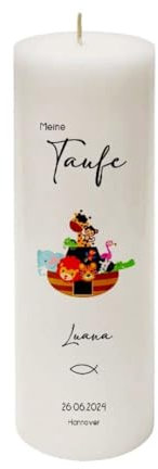 MilaBoo® personalisierte Taufkerze I 25 x 8 cm Premium Kerze beidseitig bedruckt in Farbe I Made In Germany (Arche)