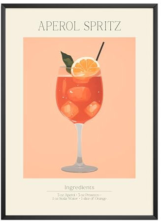 MJ-GRAPHICS - Poster Aperol Spritz - Bild mit Cocktail Rezept - Wandbild Din A2 in Galerie Qualität mit extra dickem 300g Posterpapier - Retro Poster Cocktail - FineArt Kunstdruck ohne Bilderrahmen