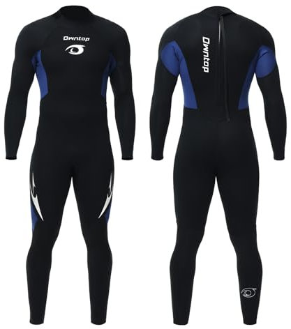 Owntop Herren Neoprenanzug 3/2mm - Vorderer Reißverschluss Voll Tauchanzüge, Stretch Pro Neopren-Nassanzug Thermische Volle Länge Tauchhaut zum Surfen Schnorcheln, Herren Blau 4XL