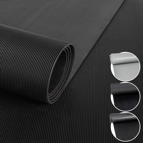 ANRO Gummimatte Meterware Gummiläufer 3mm Feinriefenmatte Rillenmatte Bodenbelag Werkstattboden als Antirutschmatte, Werkbank Auflage u. Bodenmatte 130 x 100cm Feinriefen TPE Schwarz