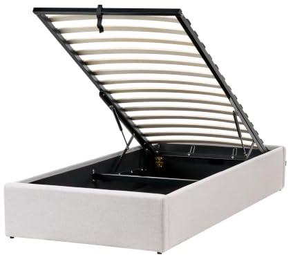 Beliani Polsterbett helles Grau mit hochklappbarem Lattenrost 90x200cm Bettkasten Dinan