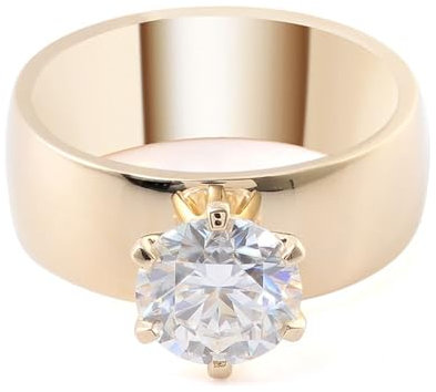 Ringe Damen Elegant, Ringe 18K Gold Größe 67 (21.3) 1 Moissanit 1Ct Rundschliff Weiß Gravur Für Abschlussball Engagement Ring Decoration