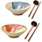 Ceramic Japanese Ramen Bowl Noodles Bowls for Soup Pho Udon Soba Salad Snack Cereal Dishes with Spoons Chopsticks 900ml Gift Set (Red Fish + Blue Fish)