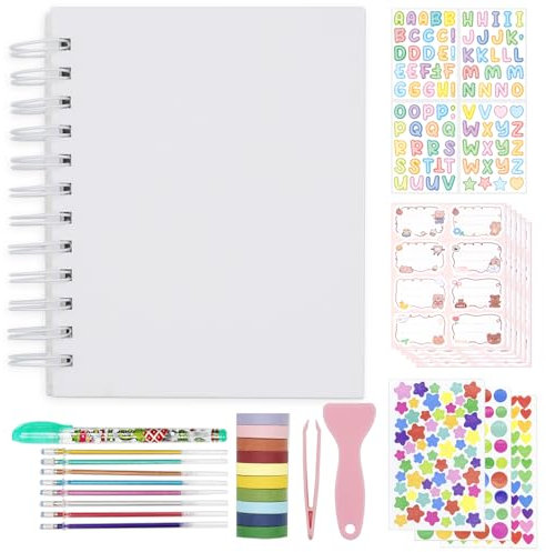 Kinder Scrapbook Selbstklebendes Fotoalbum 25 Seiten Hardcover DIY Fotoalbum für Sofortbildkamera Druckpapier mit DIY Zubehör (Weiß)