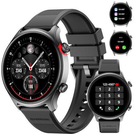 RIVERSONG Smartwatch Uomo Donna con Effettua/Risposta Chiamate Compatibile, 1.52 Orologio Sportivo con Frequenza Cardiaca, Sonno e Ossigeno nel Sangue Monitor, 100+ Modalità Sport, Contapassi, Nero
