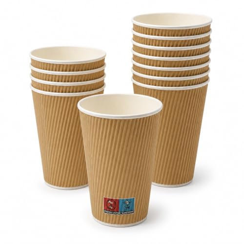 DeinPack 200 Riffelbecher 400 ml doppelwandig braun 16 oz Papp-Kaffeebecher | Brauner Kraftkarton, Umweltfreundlich, Hitzebarriere, 16 oz, 200 Stück