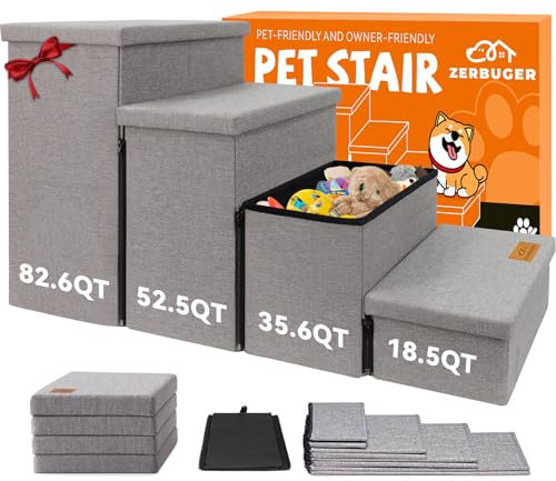 Escaleras para perros con almacenamiento de 23 pulgadas de alto, escalones de 4 escalones más anchos para ventanas de camas altas, escaleras plegables resistentes para mascotas, regalo para perros