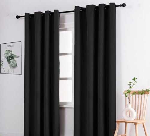 Daesar Gardinen Blickdicht mit Ösen, Verdunkelungsvorhang Kinderzimmer 2er Set Modern Einfarbig 140x175CM Schiebevorhänge Schwarz Vorhänge Schlafzimmer Wohnzimmer