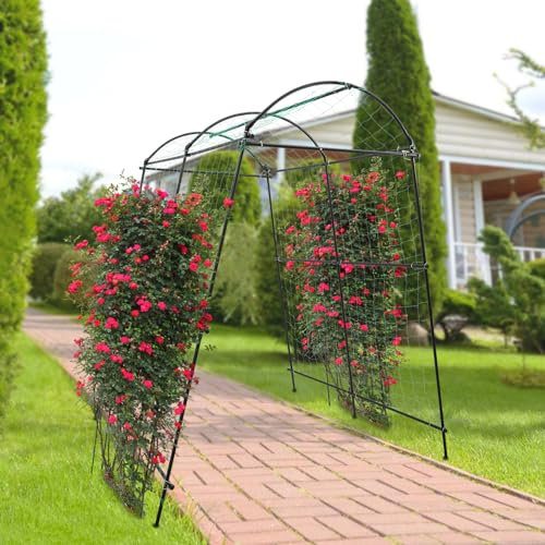 Hanmorfarbi Metall Rosenbogen, Gartenbogen für Kletterpflanzen, 230 cm Rankgitter Rankbogen für Gemüsegärten Pavillons, Einstellbare Breite, kunststoffbeschichtet, für Gemüse, Obst, Schwarz