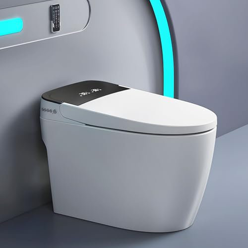 Toilette intelligente, bidet monoblocco per bagno con coperchio e sedile con apertura e chiusura automatica, acqua calda e asciutta, sedile riscaldato, sensore piede e luce notturna, scarico