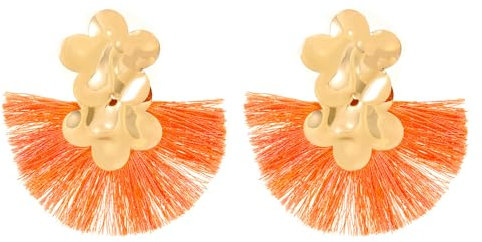 QKEPCY Ohrringe Damen Lange Quaste Fächer Ohrringe Metall Blume Tropfen Ohrringe Boho Hypoallergene Leichte Übertrieben Aussage Ohrstecker Festival Schmuck für Frauen und Mädchen