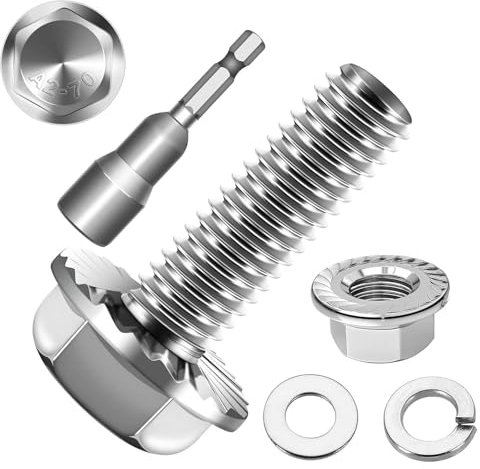 10 Stück M8x20 Sechskantschrauben, Flansch Schrauben, Edelstahl A2 V2A, Außensechskan, Vollgewinde, Unterlegscheiben, Federringe & Muttern/Schrauben-Sortiment mit Magnetischem Sechskant-Bit