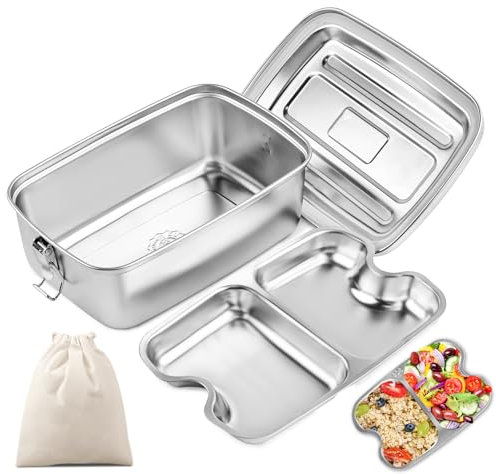 WuGU 1200ml Fiambrera de Acero Inoxidable de Primera, Fiambrera a Prueba de Fugas de Doble Capa, Sin BPA, Lunch Box Hermetica con silicona, Fiambrera Adecuada para Niños y Adultos