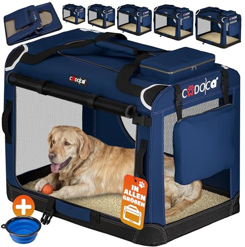 CADOCA® Hundebox faltbar Transportbox S 50x34x36cm robust atmungsaktiv Transporttasche Auto Rückbank Haustiertransportbox Hundetragetasche Navyblau