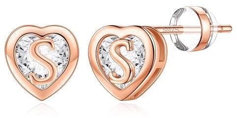 TINGN Ohrstecker Ohrringe Mädchen - Buchstaben Ohrstecker Rosegold Ohrringe Mädchen Herz Ohrringe für Mädchen Damen Ohrringe Teenager Mädchen Geschenke Mädchen Buchstaben S Ohrstecker Ohrringe Stecker
