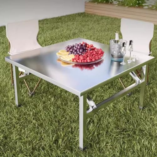 Mesa de cocina plegable portátil de acero inoxidable para acampar al aire libre y preparación de parrilla