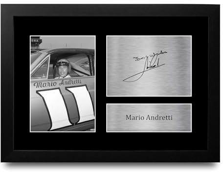 HWC Trading Mario Andretti Geschenke zur Präsentation von gedruckten, signierten Autogrammen für NASCAR-Motorsportfans - A4 Gerahmt