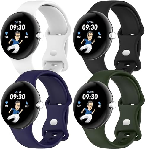 4 Stück Silikon Armbänder für Google Pixel Watch Armband 45mm Damen Herren | Weiches Silicone Sport Band Einstellbar Wasserdicht Uhrenarmband Ersatzarmband für Pixel Watch 4/3 Band,S
