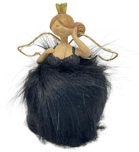 Dadeldo Living & Lifestyle Dekofigur Engel Schwarz Resin-Kunstfell 16cm Weihnachtsdeko