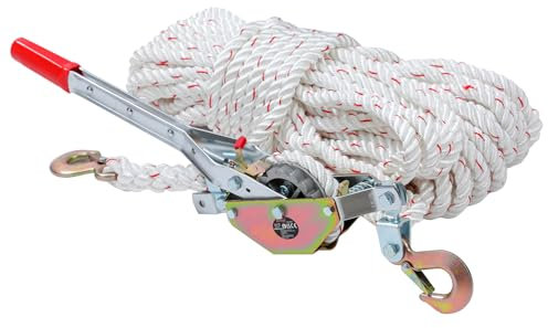 KATSU Tools Treuil à Cliquet Renforcé 3/4 T, Corde 30m x 15mm, 2 Crochets en Acier, Treuil de Traction pour Bateaux, Remorques, Bûches, Abattage d’Arbres et Plus