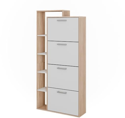 Vicco Schuhkipper Orlando, Schuhregal, Weiß/Sonoma, 80 x 166.1 cm mit 4 Fächern