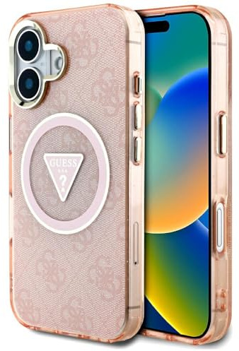 CG MOBILE Guess IML Metal Glitter 4G Circle Triangle kompatibel mit MagSafe Hülle für iPhone 16 (Rosa)