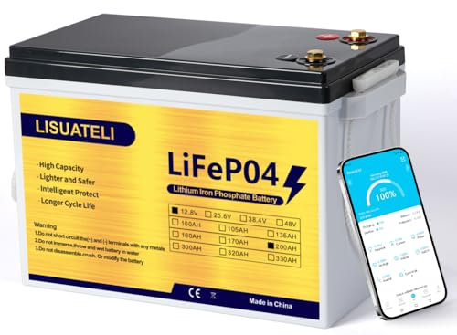 LISUATELI Mini 12V 200Ah LiFePO4 Batterie mit Bluetooth 200A BMS Low Temperature Schutz und Max. 15000 Zyklens, 2560Wh Lithium Akku 12V für Wohnmobil,Solaranlage Komplettset,Boot