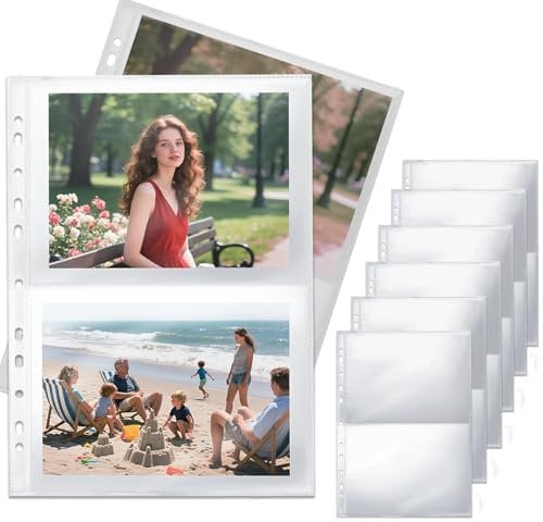 40 Stück 160 Taschen Fotohüllen Postkarten Aufbewahrung Klarsichthüllen A4 Geteilt Transparente Postkartenhüllen Doppelseitig 2 Fächer Sammelalbum für Postkartenalbum Karten Foto A5(219x152 mm)