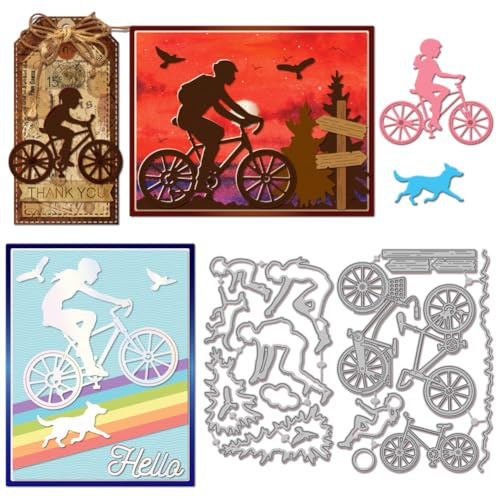 GLOBLELAND Stanzformen für Fahrrad für Bastelarbeiten Scrapbooking Metall Radfahrer Stanzformen Fahrräder und Vögel Stanzungen für Kartengestaltung Prägung Fotoalbum Basteldekoration