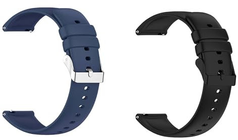 Foyscr 2 Pack Silicone Strap, Quick Buckle Waterproof Soft,Stainless Steel Buckle, Unisex Smartwatch Band, Sport Watch Strap (Black Buckle+Blue-22mm)