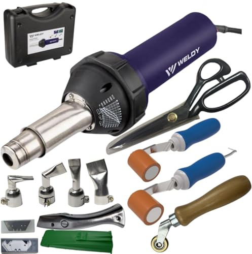 Pistola de Aire Caliente Profesional WELDY HT1600 1600W, Temperatura Regulable 40-600℃, para Soldadura de Membranas TPO/PVC, Incluye Boquilla de Soldadura Estándar