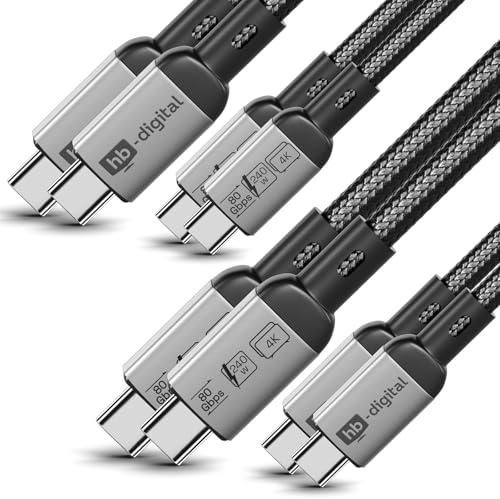 HB-DIGITAL 4 Stück 0,5m USB4 Kabel – 240W Ladekabel & 80 Gbps Datenkabel – USB-C auf USB-C mit 16K/8K Video, Thunderbolt-kompatibel für MacBook, Monitor, Dockingstation, iPhone