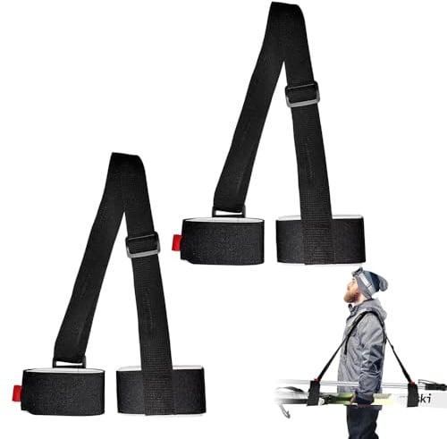 Riisoyu 2 Stück Ski Tragegurt Skirucksack, Verstellbare Snowboard Schultergurt Klettverschluss Ski Carrier Strap Wintersportzubehör für Einfachen Transport von Skier und Stöcken