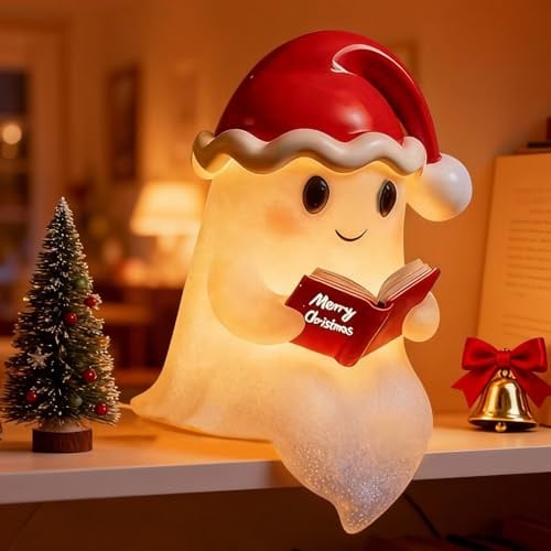 Dandin Niedliche Geister Lesebuch Lampe, Christmas Geisterlampe, Christmas Deko Led Gespenster Lampe, Ghost Reading Book Lamp, 3D LED Geister Statue Nachtlicht, Dekoration FüR Leser & Buchliebhaber