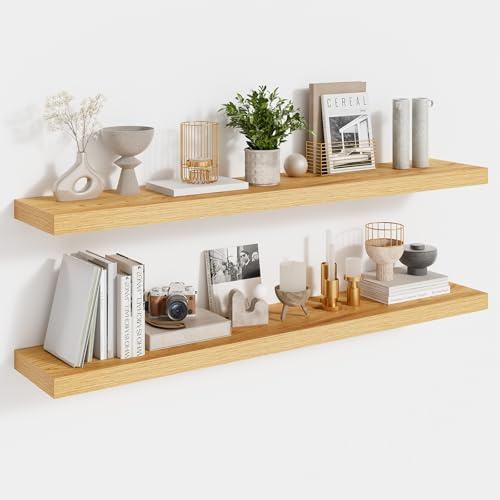 Feihorrm Schweberegal 2er Set, Wandregal Eiche, 90cm Regal, Regal Wand | Regal Wand mit unsichtbaren Halterungen, Wandregal Holz für Büro, Badezimmer, Schlafzimmer, Küche und Wohnzimmer
