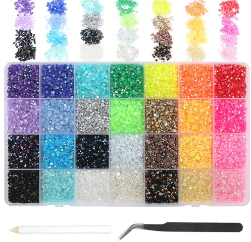 26000Pcs Strasssteine Nägel, 28 Farben Glitzersteine zum Basteln, 3mm Bedazzler Kit Rhinestones Glitzer Steine mit Pinzette und Wachsstift, Strasssteine Set für DIY Nagelkunst, Bastelbuch, Make-up