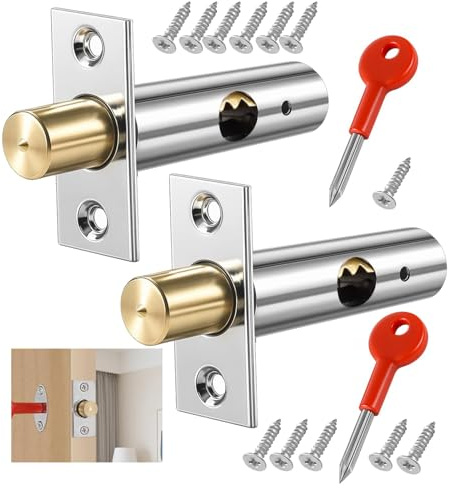 2 Pack Mortice Door Latch with 2 Star Keys with Screws for Internal Doors | Catch Internal Doors Lock Stainless Steel and Copper Internal Door Bolts for Internal Doors Windows Top or Bottom Fitting